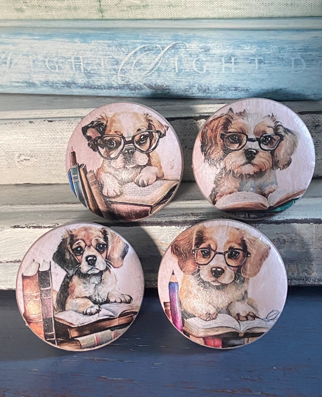 Dog Cabinet Knobs Drawer Pulls Whimsical Canine Book Worm Theme Photo Inspiration