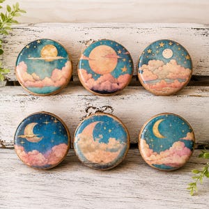 Moon Stars Clouds Cabinet Knobs Handmade Wood Drawer Pulls - Nursery Sweet Dreams