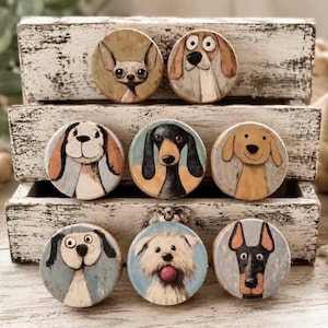 Dog Cabinet Knobs - Drawer Pulls Furniture Refresh - Set of 8 - Natural Wood