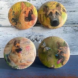 German Shepherd Dog Handmade Wood Cabinet Knobs or Drawer Pulls Set of 4