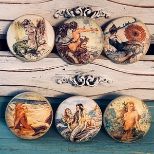 Mermaid Cabinet Knobs Drawer Pulls: Vintage Rustic Coastal Decor - Set of 6