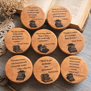 Literary Quote Wood Cabinet Knobs – Author Drawer Pulls, Writer Decor