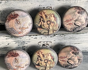 Mermaid Theme Cabinet Knobs Drawer Pulls Set of 6 Shabby Coastal Decor