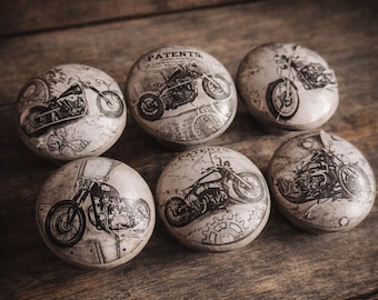 Vintage Motorcycle Cabinet Knobs Set of 6 – Rustic Industrial Drawer Pulls – Biker Dresser Knobs – Man Cave