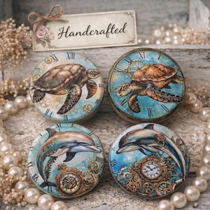 Handcrafted Sea Life Cabinet Knobs: Turtle, Dolphin Wood Drawer Pulls -  Beach House Decor