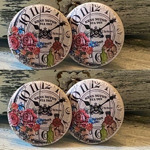 Vintage Clock Theme Cabinet Knobs Drawer Pulls Set of 4 - Shabby Cottage Farmhouse Floral