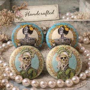 Gothic Madame Skeleton  Cabinet Knobs Handmade Wood Drawer Pulls