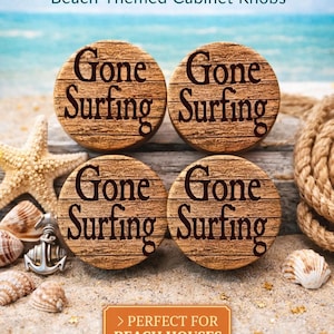 Gone Surfing Cabinet Knobs – Beach House Drawer Pulls – Coastal Surf Decor Dresser Knobs – Nautical Cabinet Hardware – Set of 4