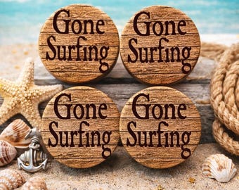 Gone Surfing Cabinet Knobs – Beach House Drawer Pulls – Coastal Surf Decor Dresser Knobs – Nautical Cabinet Hardware – Set of 4