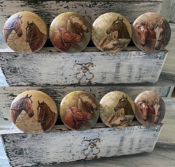HORSES Knobs Drawer Pulls Rustic Farmhouse Western Ranch Set of 8