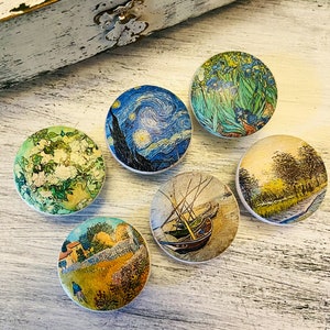 Van Gogh Art Theme Handmade Wood Cabinet Knobs Drawer Pulls Set of 6 image 2