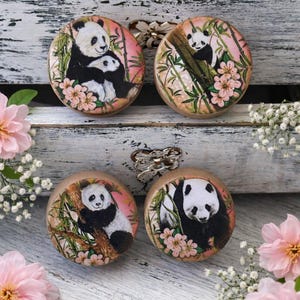 Panda Cabinet Knobs Set of 4 – Wooden Drawer Knobs with Cute Panda & Bamboo Design –  – Dresser Pulls – Animal Furniture Hardware