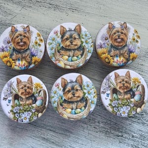 Yorkie Dog Cabinet Knobs Handmade Wood Furniture Drawer Pulls Set Yorkshire Terrier