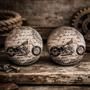 Vintage Motorcycles Wood Cabinet Knobs - Handmade Wood Drawer Pulls Set - Man Cave Furniture Refresh