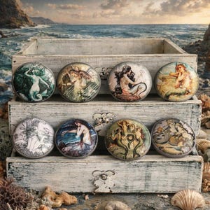 Vintage Mermaid Cabinet Knobs - Handmade Wood Drawer Pulls - Handcrafted Coastal Beach Decor