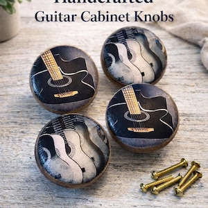Handcrafted Guitar Cabinet Knobs – Set of  Wood Drawer Pulls – Acoustic Guitar Furniture Knobs  Music Lover Gift Rustic Cabinet Hardware