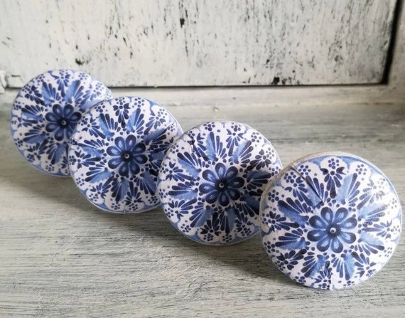 blue and white dresser knobs Chinoiserie Cabinet Drawer Pulls Set of 4 - Shabby Chic Cottage Dark Purple Asymmetrical Layered Band Collar Size:32H White Ceramic Blue Pottery