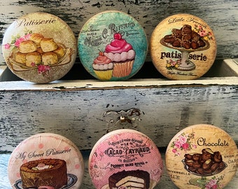 French Patisserie Cabinet Knobs Handmade Wood Drawer Pulls Set