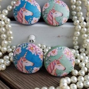 Nursery Furniture Drawer Pulls-Unicorn Cabinet Knobs - Handmade Wood Set of 4
