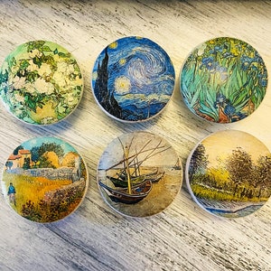 Van Gogh Art Theme Handmade Wood Cabinet Knobs Drawer Pulls Set of 6 image 1