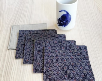 Fabric Coaster Set| Asanoha Blue Red| Blue Coaster| Japanese decor | Japandi décor |Tea Coffee lover| Gift for Home