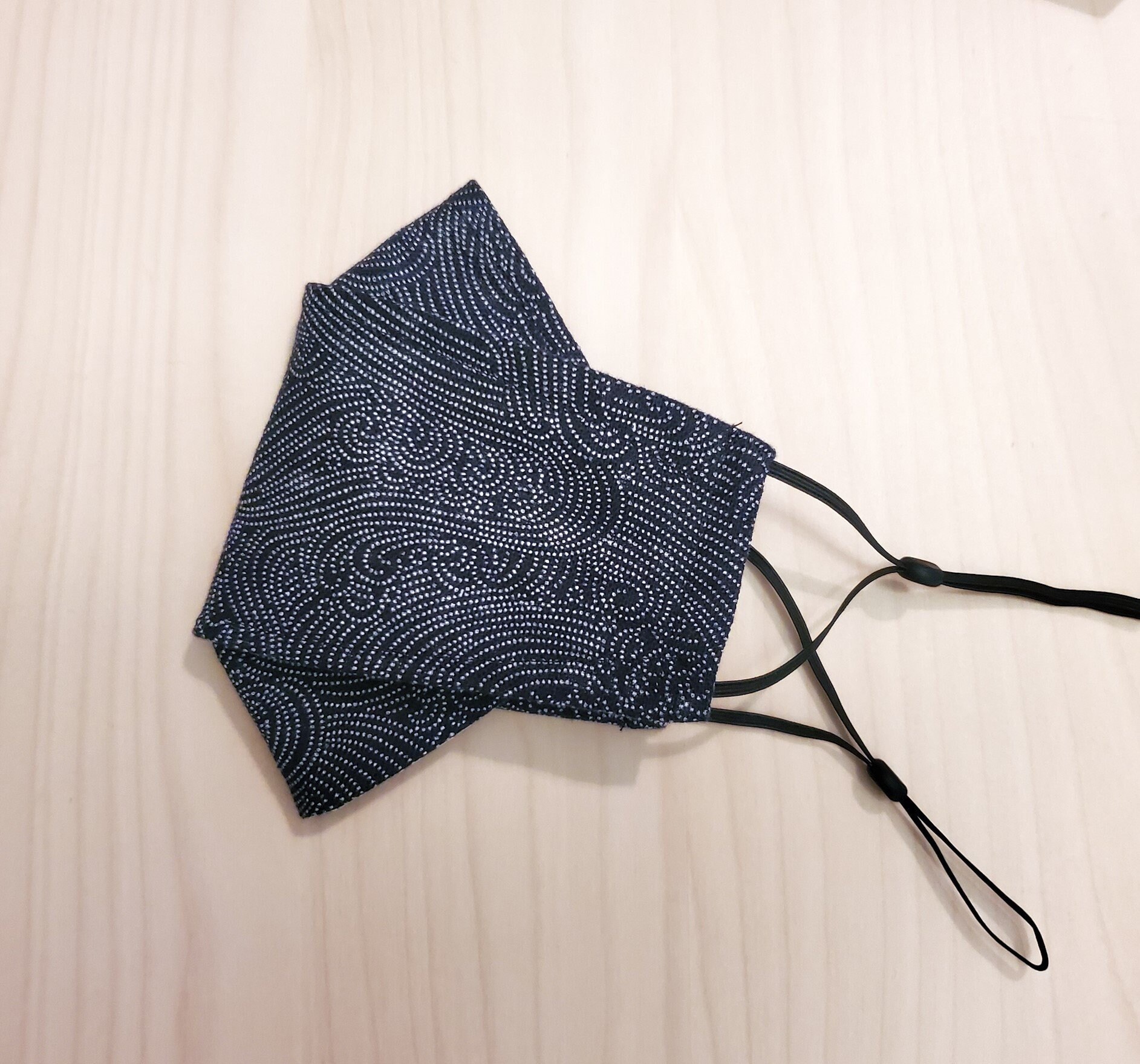 Origami Mask| Japanese Dotted Waves Indigo Blue |3D Mask| 2 FREE Filt…
