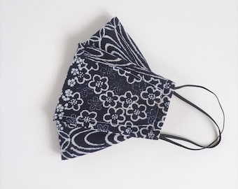 3D Origami Face Mask | Indigo Patchwork | Japanese Textiles | Quality Cotton | Filter Pocket | No Fog Mask | FREE Filter Inserts | 2 Layer
