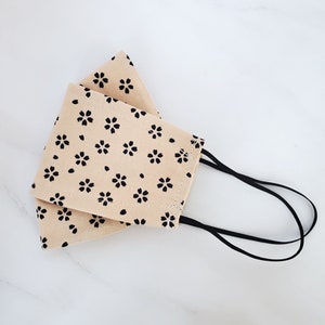 3D Origami Face Mask | Black Natural Petals | Japanese Textiles | Quality Cotton | Double Layer | Filter Pocket | Nose Wire No Fog