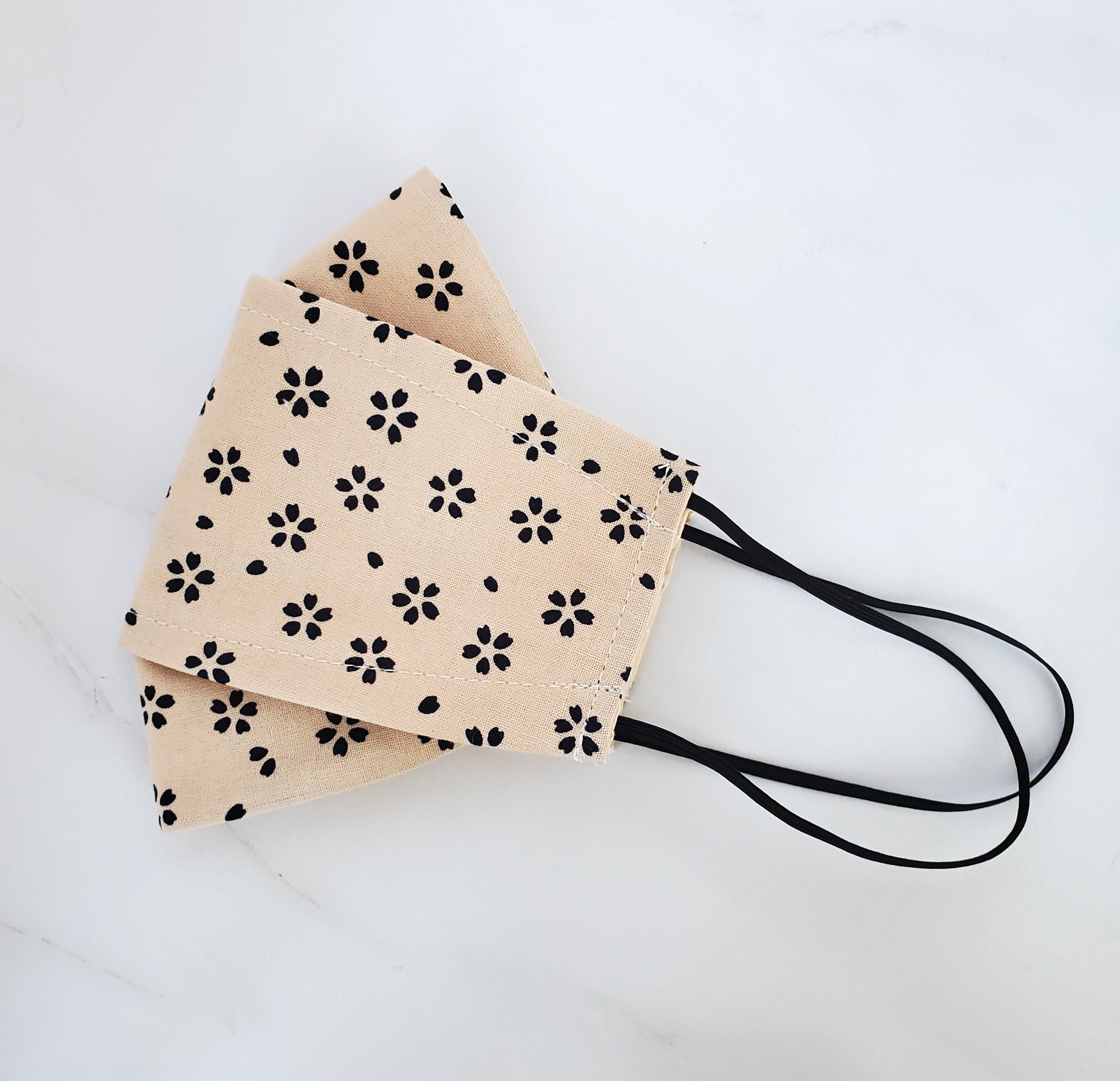 Origami Face Mask in Beige Black Petal Floral|Anti Fog Mask w/ nose w…