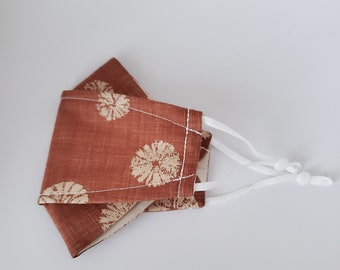 3D Origami Face Mask | Sand Dollar Terra Cotta| Japanese Textiles | Quality Cotton | Filter Pocket | No Fog Mask | FREE Filter Inserts