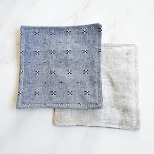 Modern Coaster Set| Chambray Blue | Blue Coaster| Japanese Fabric| Linen Coaster| Japandi décor| Coaster Set |Gift for Home|Tea Coffee Mug