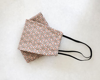 3D Origami Face Mask | Asanoha Star Blue Beige Red | Japanese Textiles | Quality Cotton | Filter Pocket | No Fog Mask | FREE Filter Inserts
