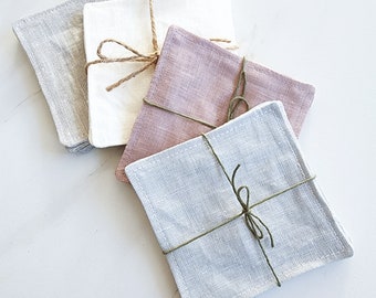 Posavasos de lino moderno, blanco, rosa, azul, natural, de lino, de tela, decoración japonesa, juego de posavasos, para amantes del té y el café, regalo para el hogar.