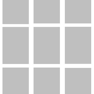 May include: Nine blank, gray squares arranged in a 3x3 grid.