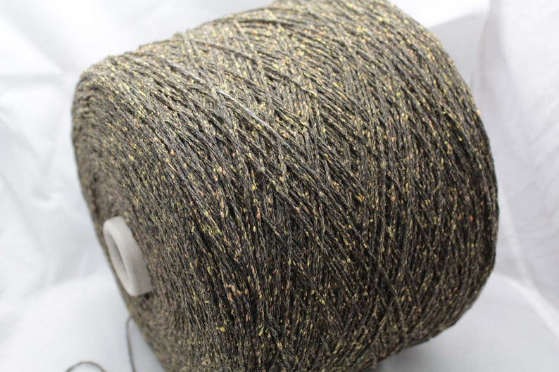 per cone 383 yrds Donegal like tweed yarn hand knitting yarn Merino silk tweed yarn on cone olive green tweed