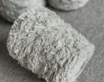 Teddy bear fur yarn, gray fluffy alpaca yarn on cone, grass knitting yarn, curly hand knitting yarn, fluffy teddy bear toy yarn, per cone