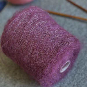 Brushed alpaca with silver lurex fiber yarn on cone, alpaca Wool, Natural fluffy yarn, orchid alpaca yarn, per cone