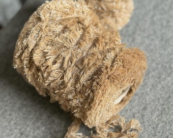 Teddy bear fur yarn, brown fluffy alpaca yarn on cone, grass knitting yarn, curly hand knitting yarn, fluffy teddy bear toy yarn, per cone