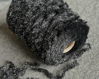 Teddy bear fur yarn, black fluffy alpaca yarn on cone, grass knitting yarn, curly hand knitting yarn, fluffy teddy bear toy yarn, per cone