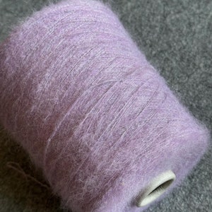 Brushed alpaca with silver lurex fiber yarn on cone, alpaca Wool, Natural fluffy yarn, lilac alpaca yarn, per cone