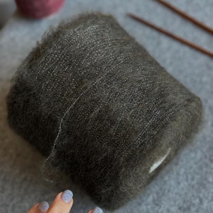 Brushed alpaca with silver lurex fiber yarn on cone, alpaca Wool, Natural fluffy yarn, dark olive alpaca yarn, per cone