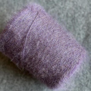 Brushed alpaca with silver lurex fiber yarn on cone, alpaca Wool, Natural fluffy yarn, lilac alpaca yarn, per cone