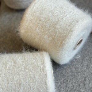 Brushed alpaca with silver lurex fiber yarn on cone, alpaca Wool, Natural fluffy yarn, white alpaca yarn, per cone