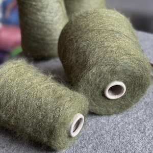 Brushed alpaca with golden fiber yarn on cone, alpaca Wool, Natural fluffy yarn, green alpaca yarn, per cone
