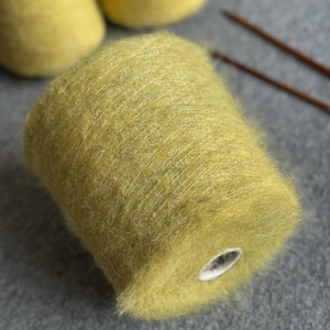 Brushed alpaca with silver lurex fiber yarn on cone, alpaca Wool, Natural fluffy yarn, greenish yellow alpaca yarn, per cone