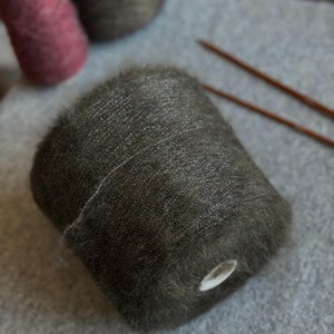 Brushed alpaca with silver lurex fiber yarn on cone, alpaca Wool, Natural fluffy yarn, silver gray alpaca yarn, per cone