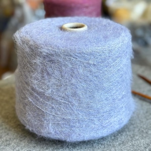 Brushed alpaca with silver lurex fiber yarn on cone, alpaca Wool, Natural fluffy yarn, lavender alpaca yarn, per cone
