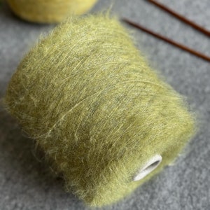 Brushed alpaca with silver lurex fiber yarn on cone, alpaca Wool, Natural fluffy yarn, green alpaca yarn, per 295 gram cone