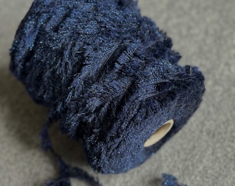 Teddy bear fur yarn, navy fluffy alpaca yarn on cone, grass knitting yarn, curly hand knitting yarn, fluffy teddy bear toy yarn, per cone