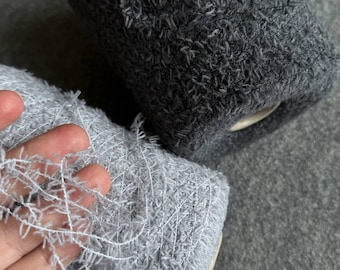 Fur yarn, merino cashmere yarn on cone, grass knitting yarn, gray hand knitting yarn, fluffy teddy bear toy yarn, per cone
